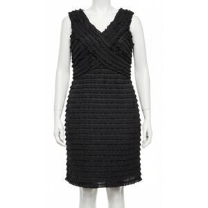 Fashion Bug Dress 12 Black LBD VNeck Crossover Tiered Ruffle Sleeveless Cocktail